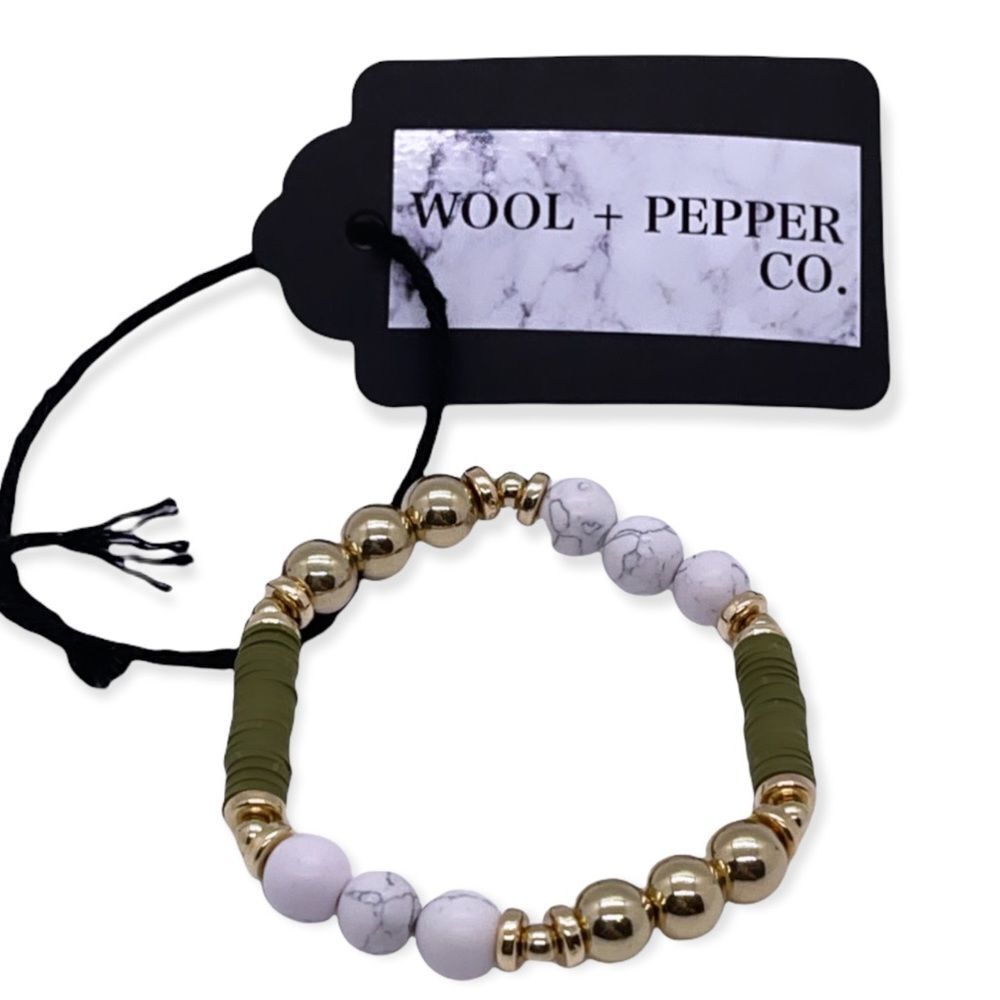 NWT Wool + Pepper Co. Green & Marble Bracelet
